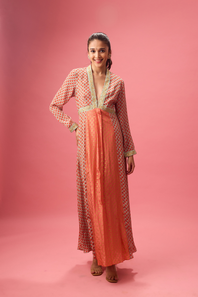 Kalidar Kurta with Print and Embroidery Paired with Churidar