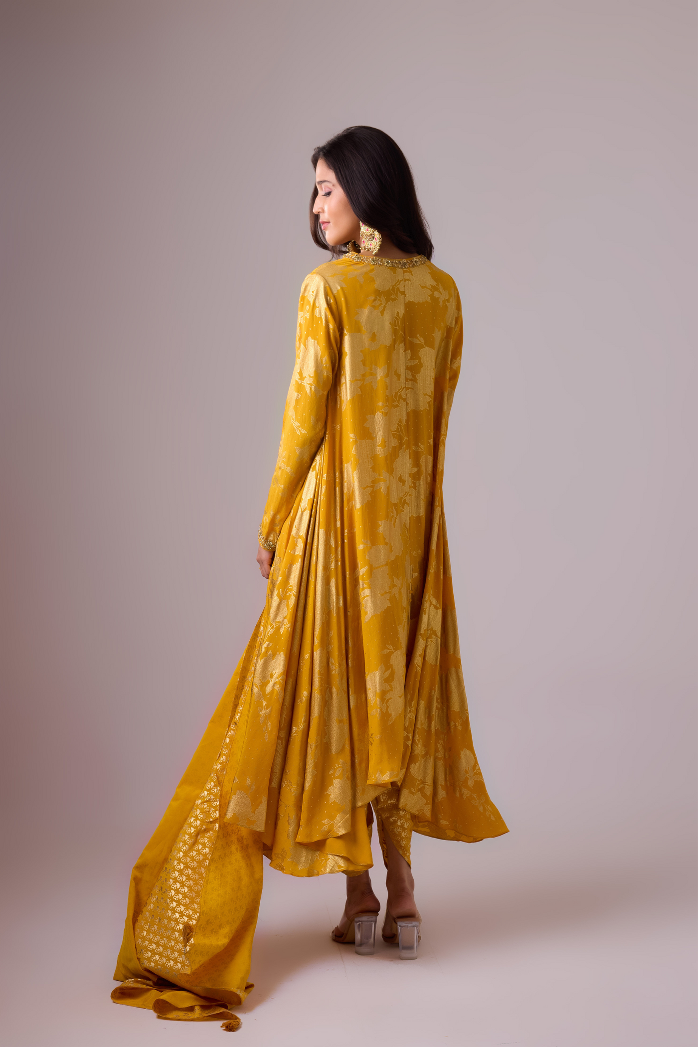 Long Asymmetrical Foil Printed Kurta