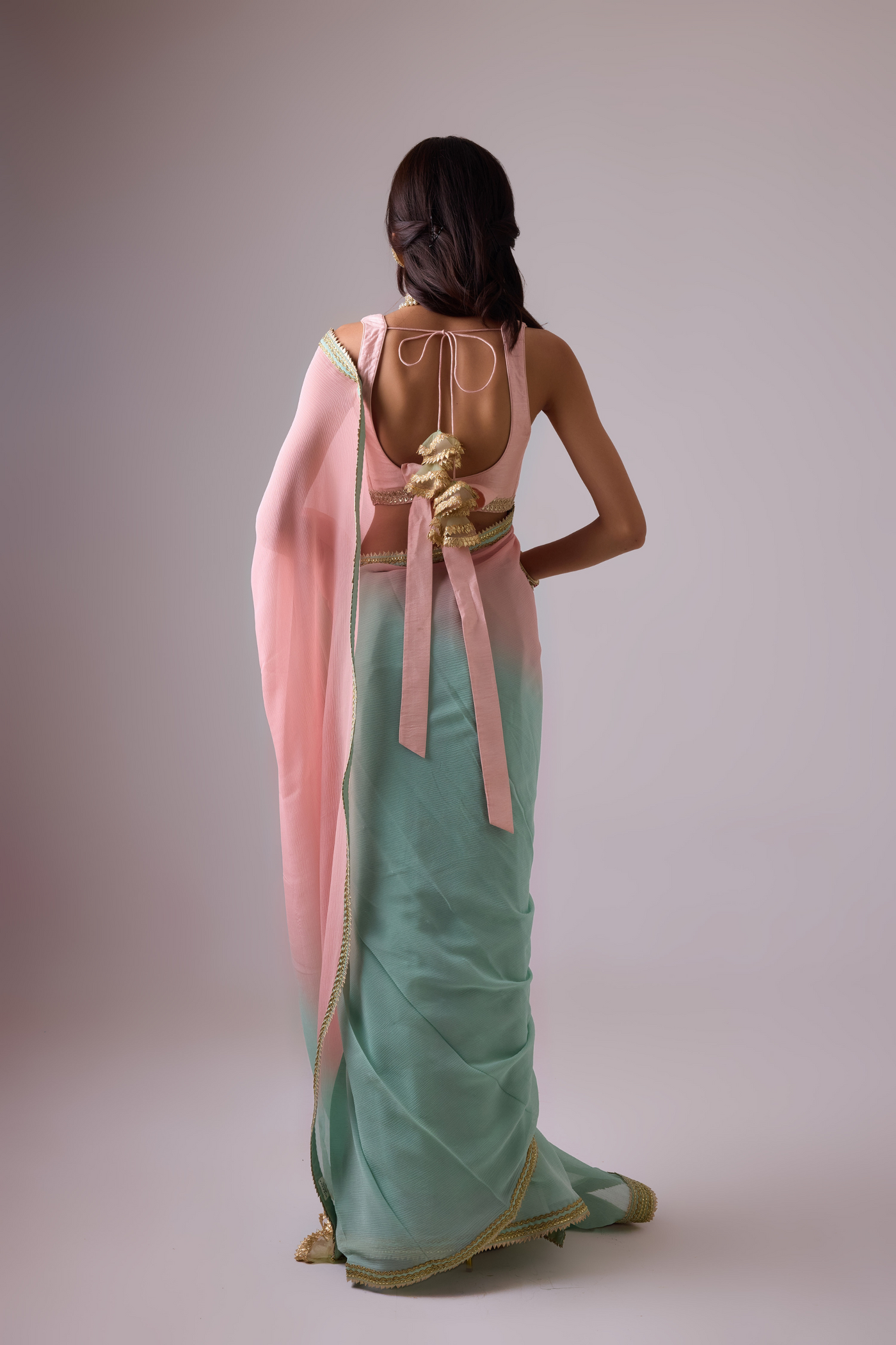 Pure Silk Chiffon Ombre Saree and Gota Borders