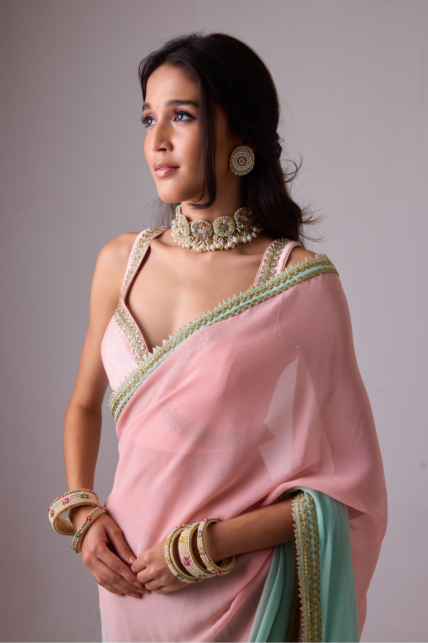 Pure Silk Chiffon Ombre Saree and Gota Borders