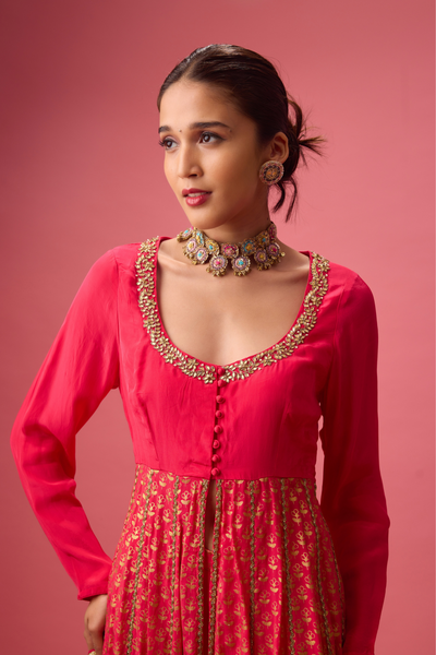 Nikasha Rani Pink Kalidar Kurta with Flared Pant and Dupatta Womenswear Melange Singapore Online Shopping