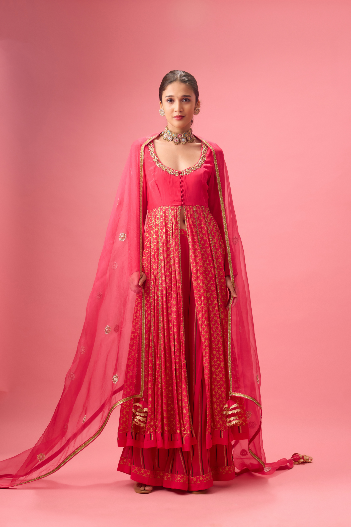 Nikasha Rani Pink Kalidar Kurta with Flared Pant and Dupatta Womenswear Melange Singapore Online Shopping