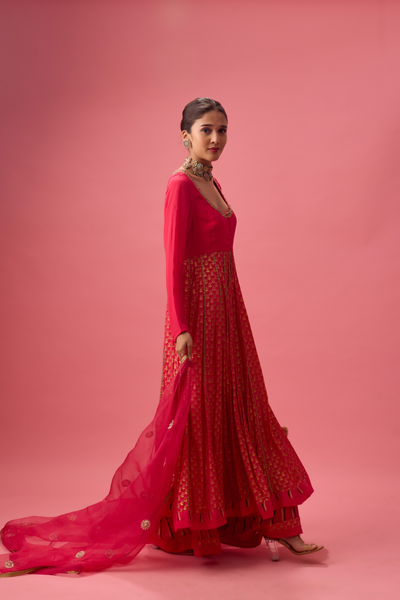 Nikasha Rani Pink Kalidar Kurta with Flared Pant and Dupatta Womenswear Melange Singapore Online Shopping