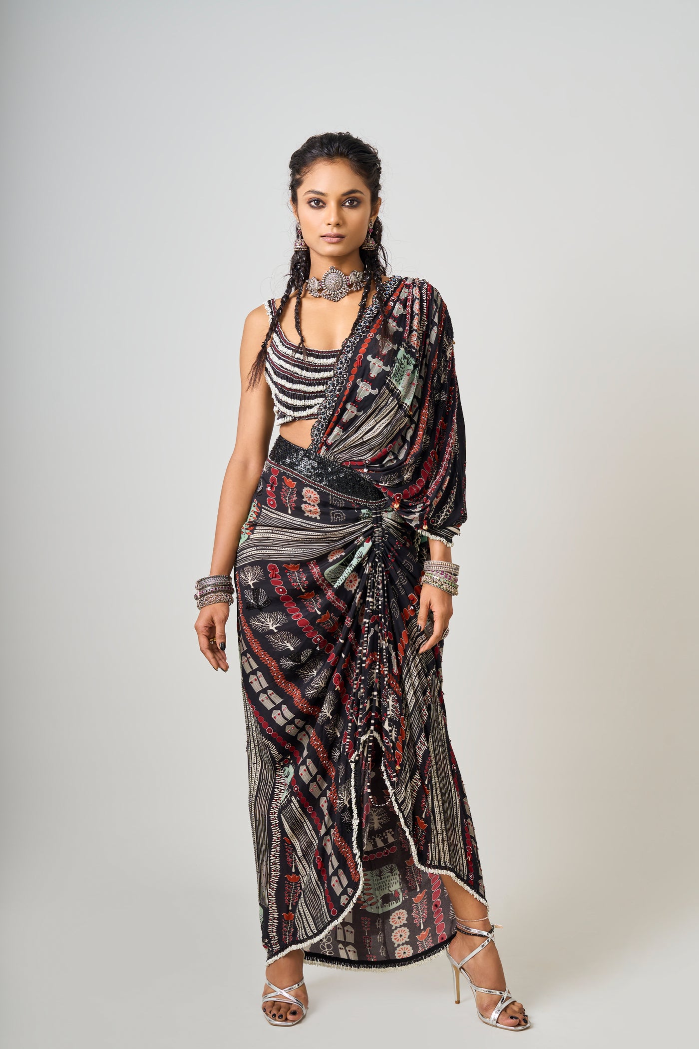 Nupur Kanoi Black Pre-Draped Sari Set indian designer wear online shopping melange singapore