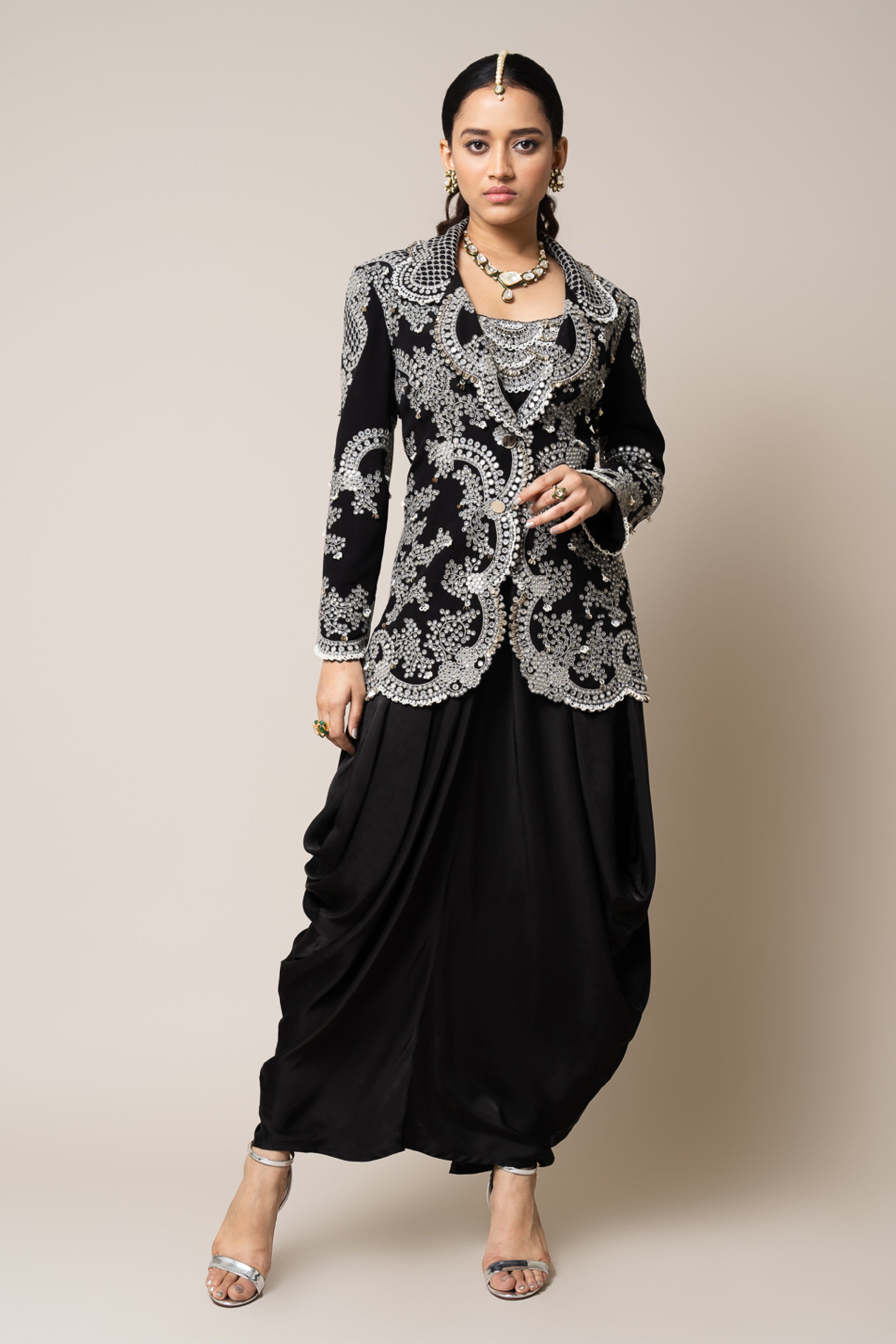 Blazer With Black Satin Sack Dress – Melange Singapore