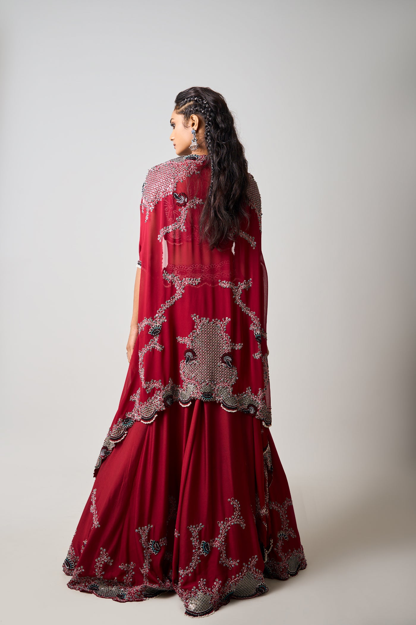 Nupur Kanoi Burgundy Hand-Embroidered Lehenga Set indian designer wear online shopping melange singapore
