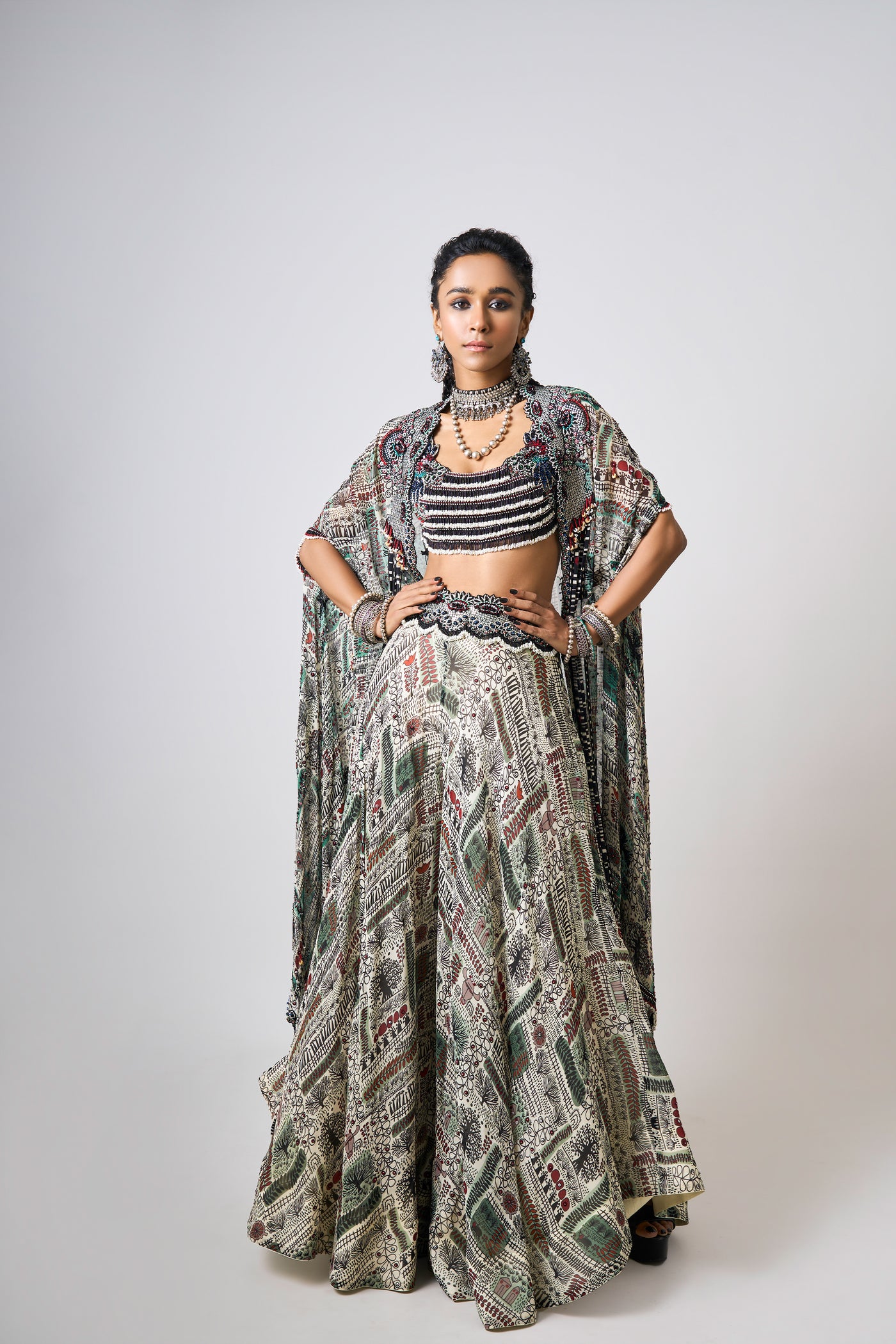 Nupur Kanoi Floral Cape And Pants Set indian designer wear online shopping melange singapore