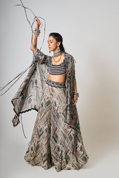 Nupur Kanoi Floral Cape And Pants Set indian designer wear online shopping melange singapore