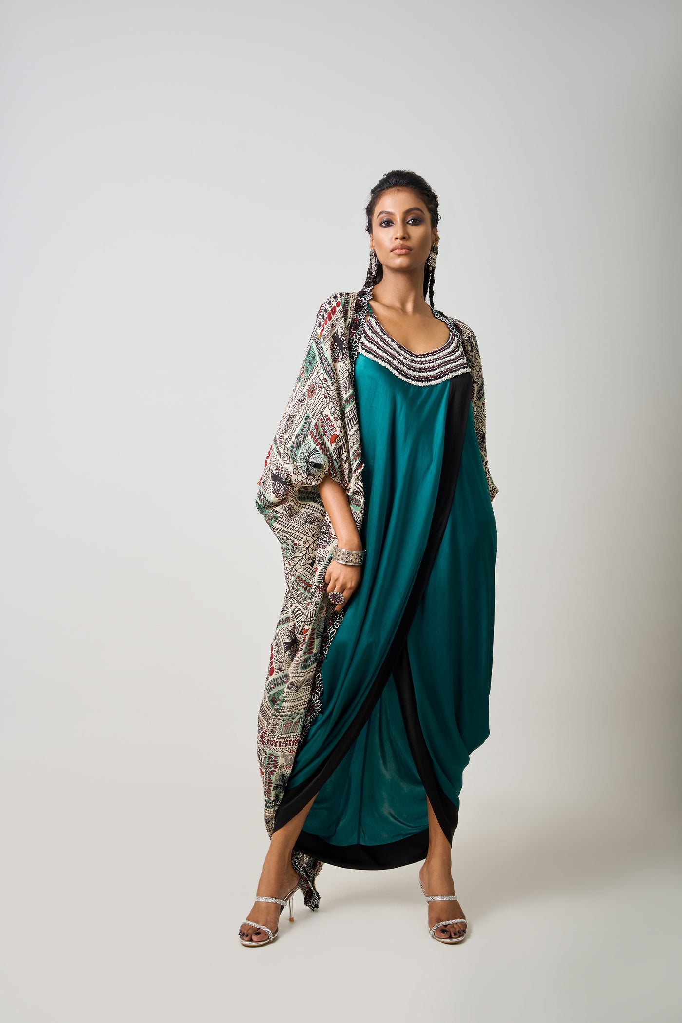 Nupur Kanoi Gather Kite And Teal Sack Dress Set indian designer wear online shopping melange singapore