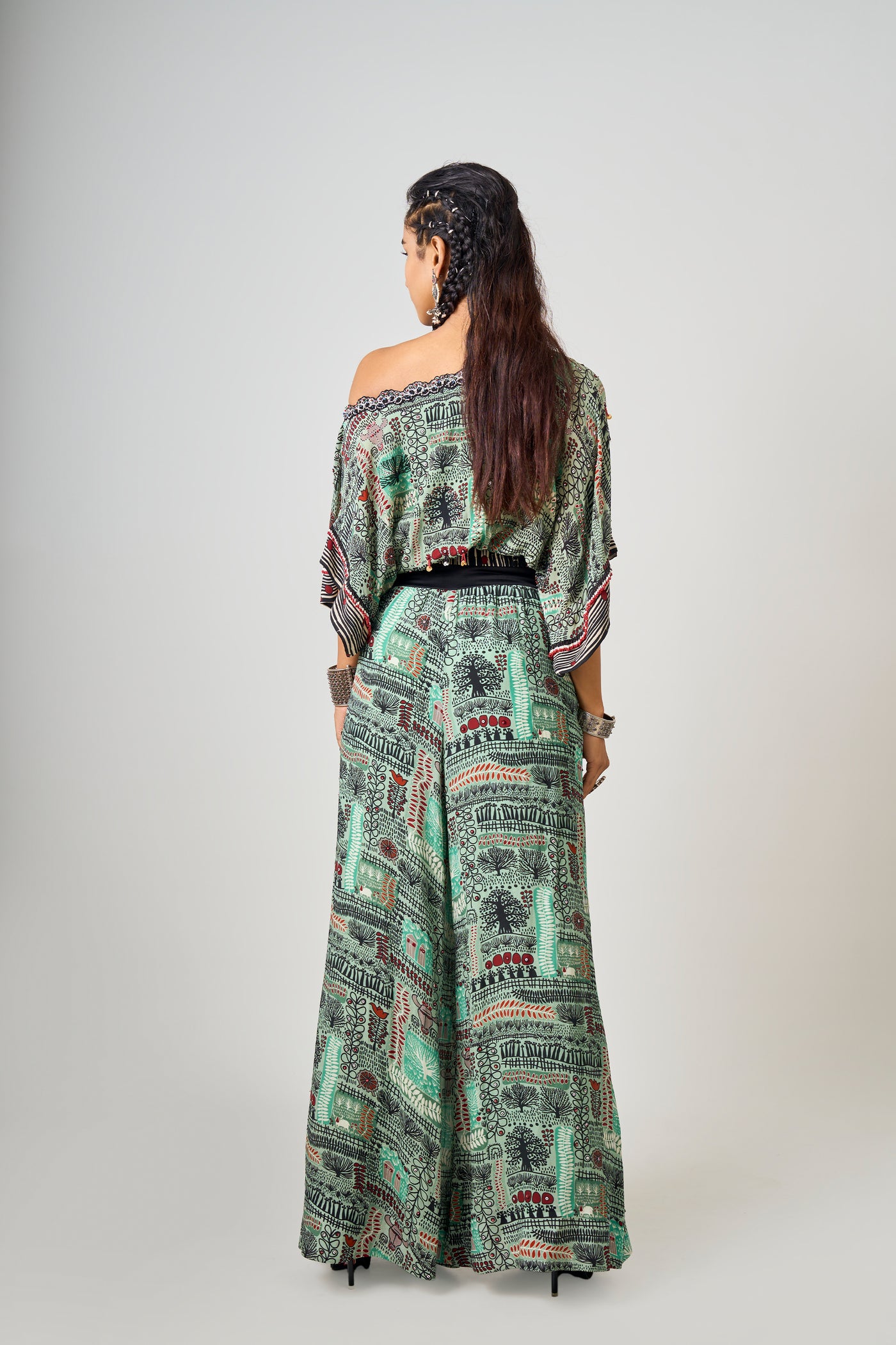 Nupur Kanoi Hand-Embroidered Off-Shoulder Top With A-Line Pants Set indian designer wear online shopping melange singapore