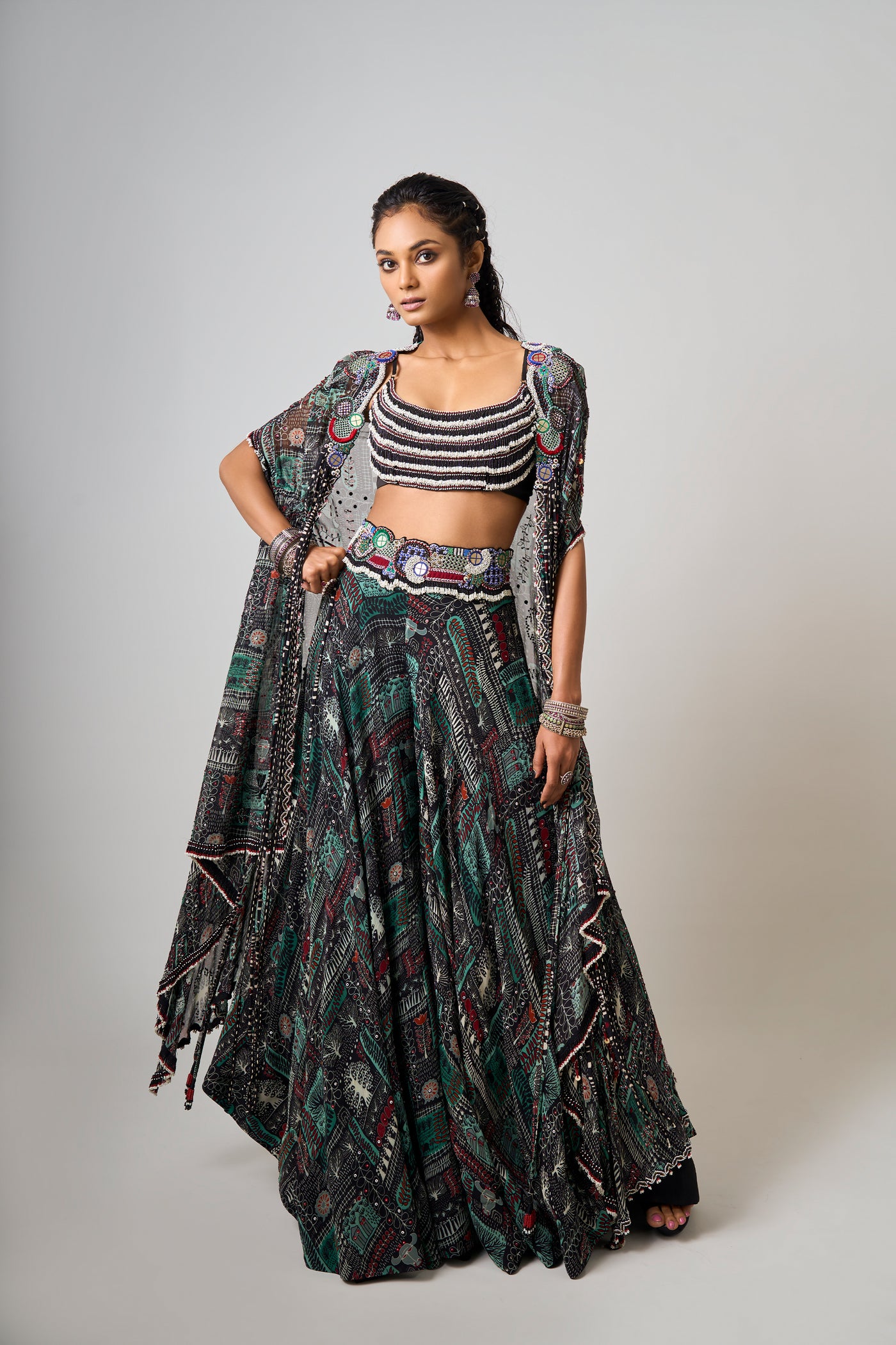 Nupur Kanoi Hand-Embroidered Tribal Lehenga Set indian designer wear online shopping melange singapore