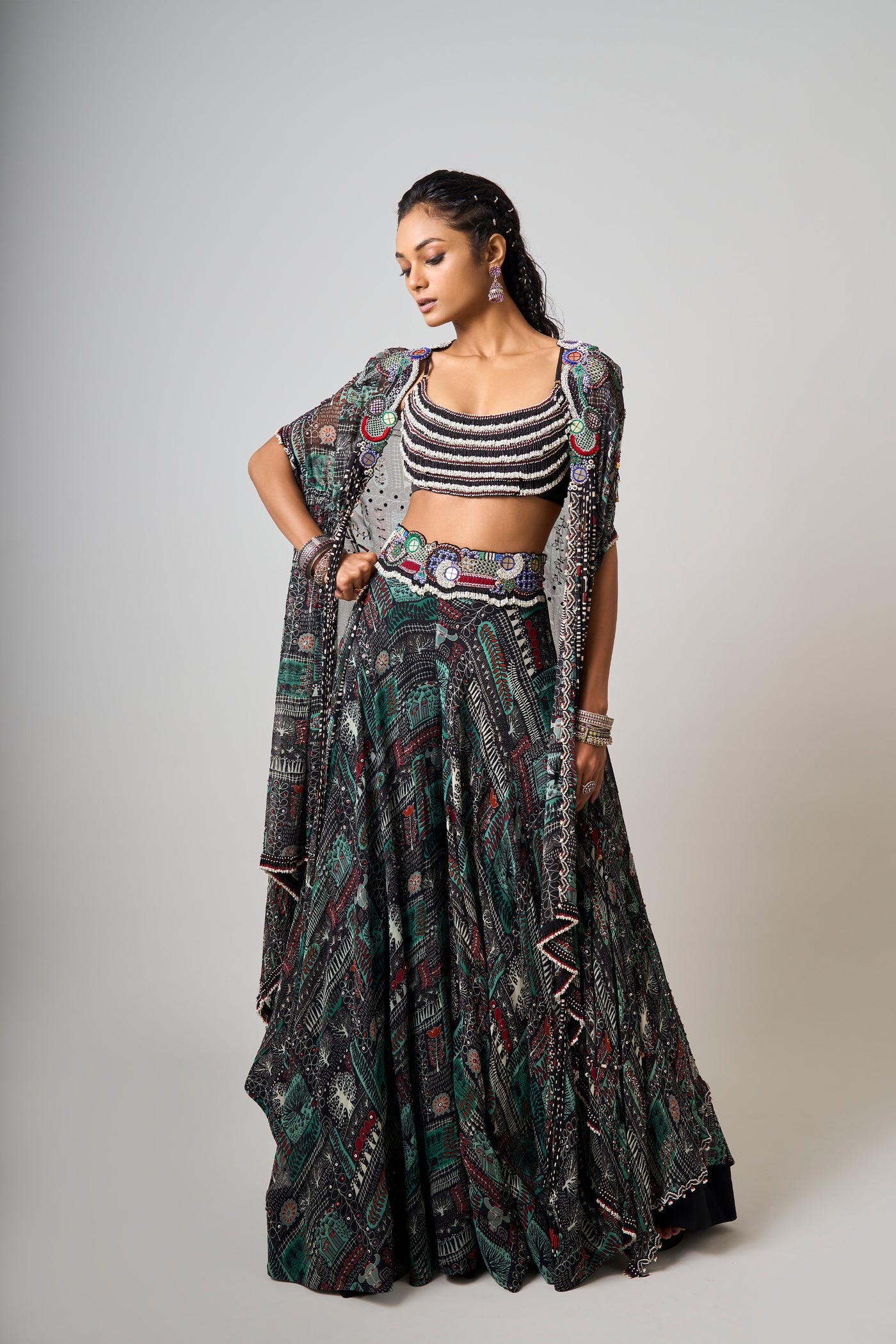 Nupur Kanoi Hand-Embroidered Tribal Lehenga Set indian designer wear online shopping melange singapore