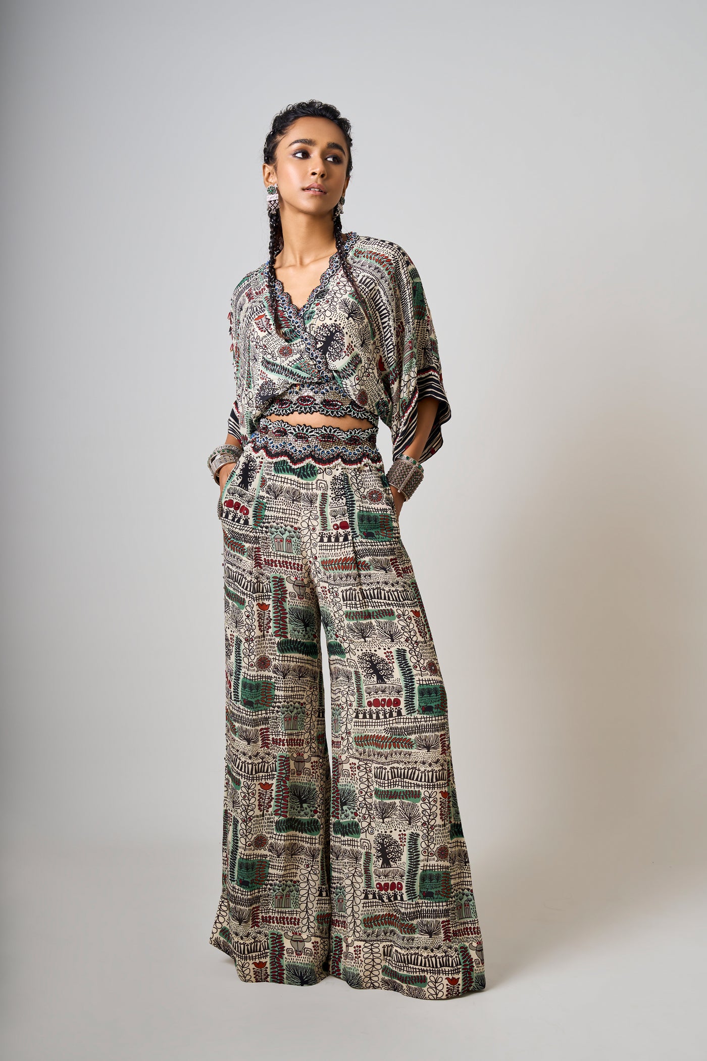 Nupur Kanoi Kaftan Top With A-Line Pants Set indian designer wear online shopping melange singapore