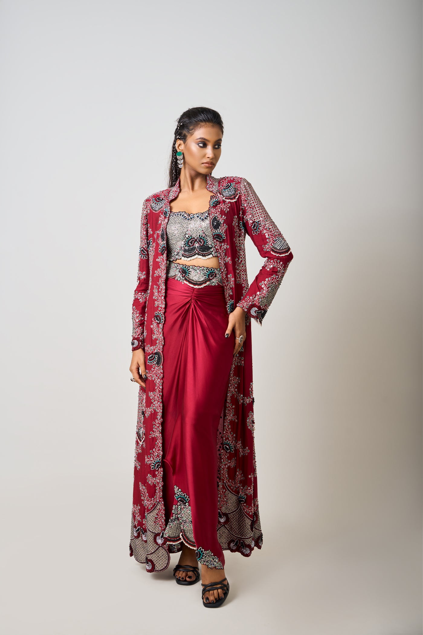 Nupur Kanoi Long Jacket And Skirt Set indian designer wear online shopping melange singapore
