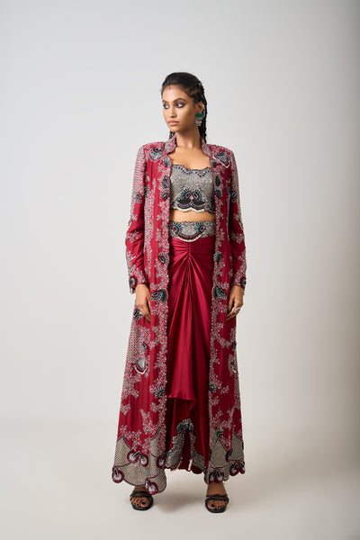 Nupur Kanoi Long Jacket And Skirt Set indian designer wear online shopping melange singapore
