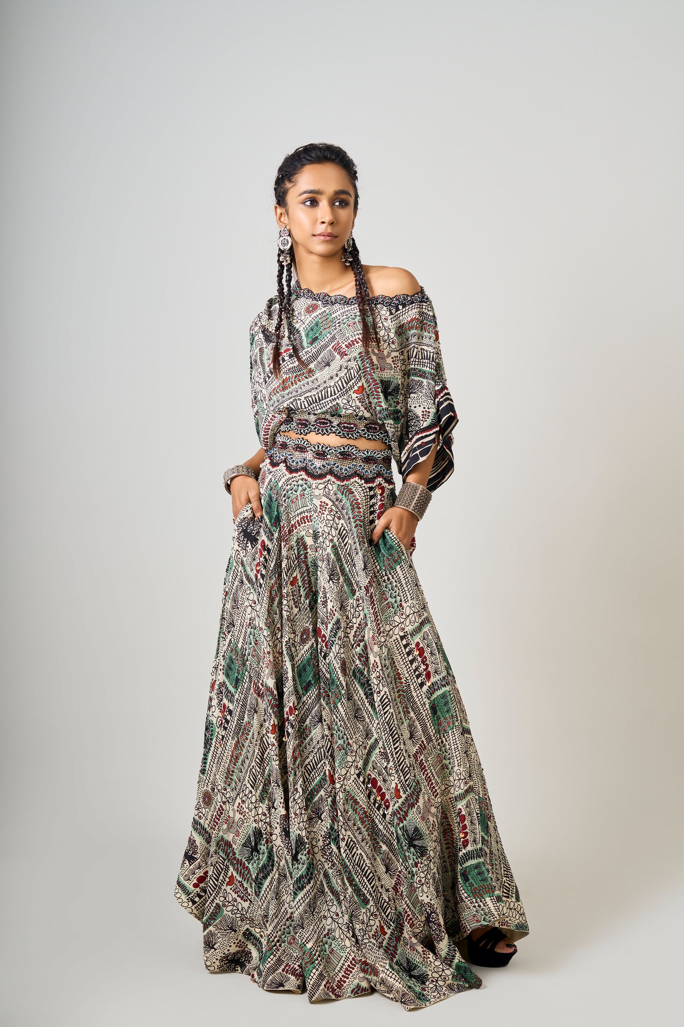 Nupur Kanoi Off-Shoulder Top With Circular Pants Set indian designer wear online shopping melange singapore