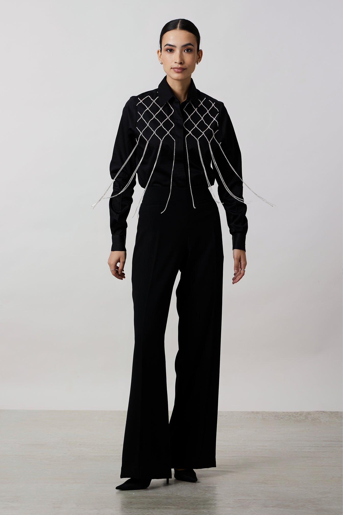 Pallavi Swadi Black Fringe Swarovski Shirt indian designer wear online shopping melange singapore