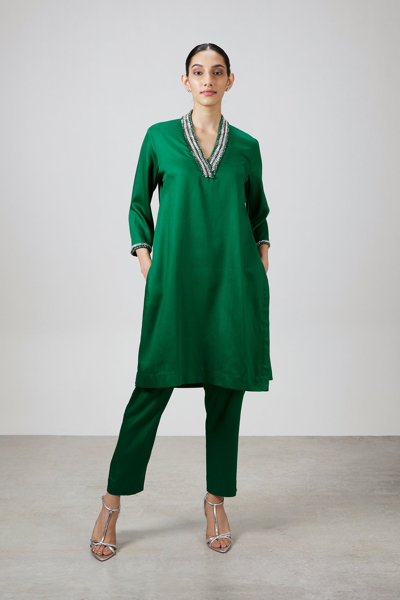 Pallavi Swadi Étoile Emerald Kurta Set indian designer wear online shopping melange singapore