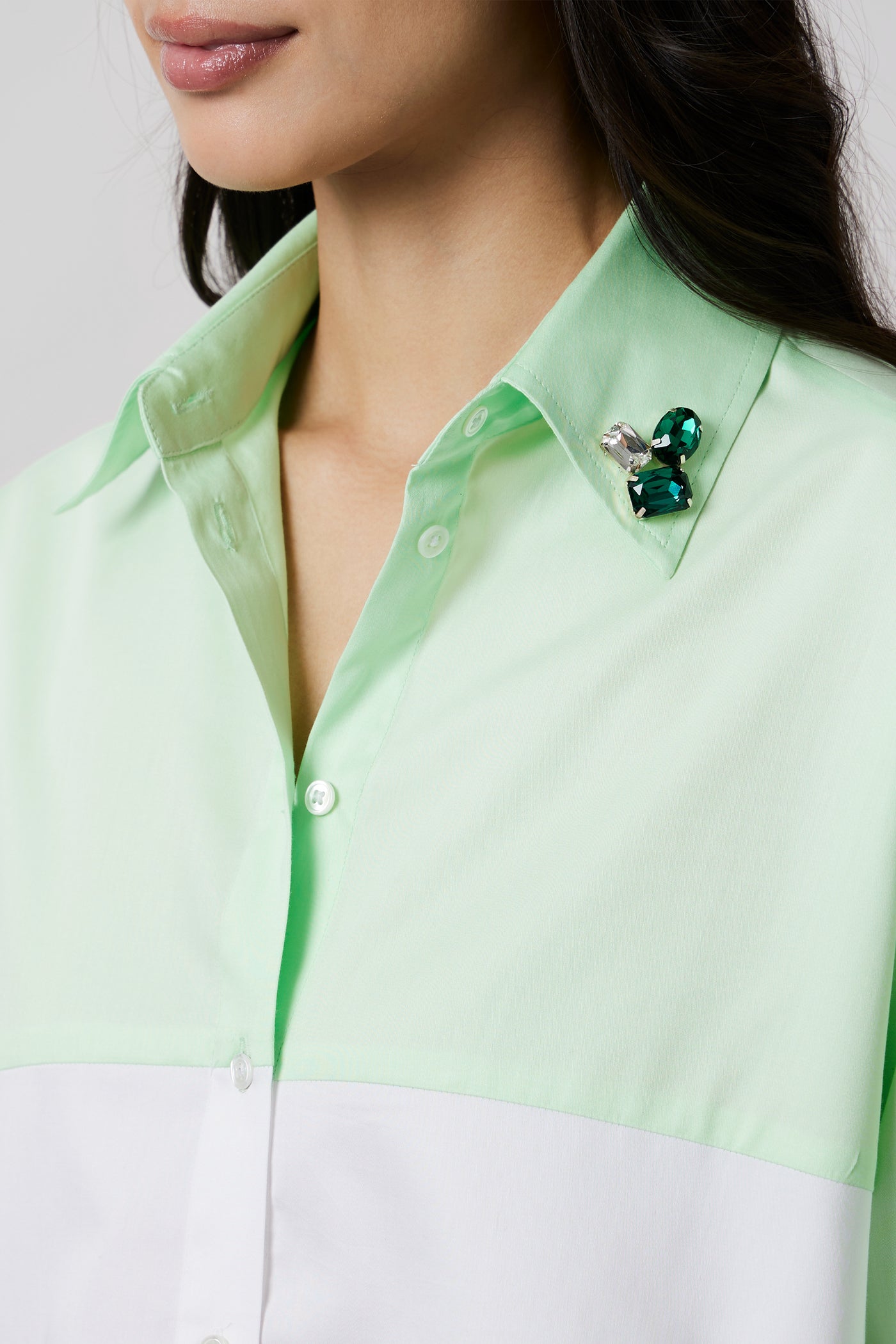 Pallavi Swadi Lime Block Shirt with Swarovski Collar indian designer wear online shopping melange singapore