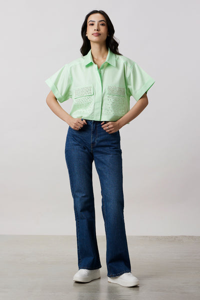 Pallavi Swadi Lime Crop Shirt With Swarovski Studs indian designer wear online shopping melange singapore