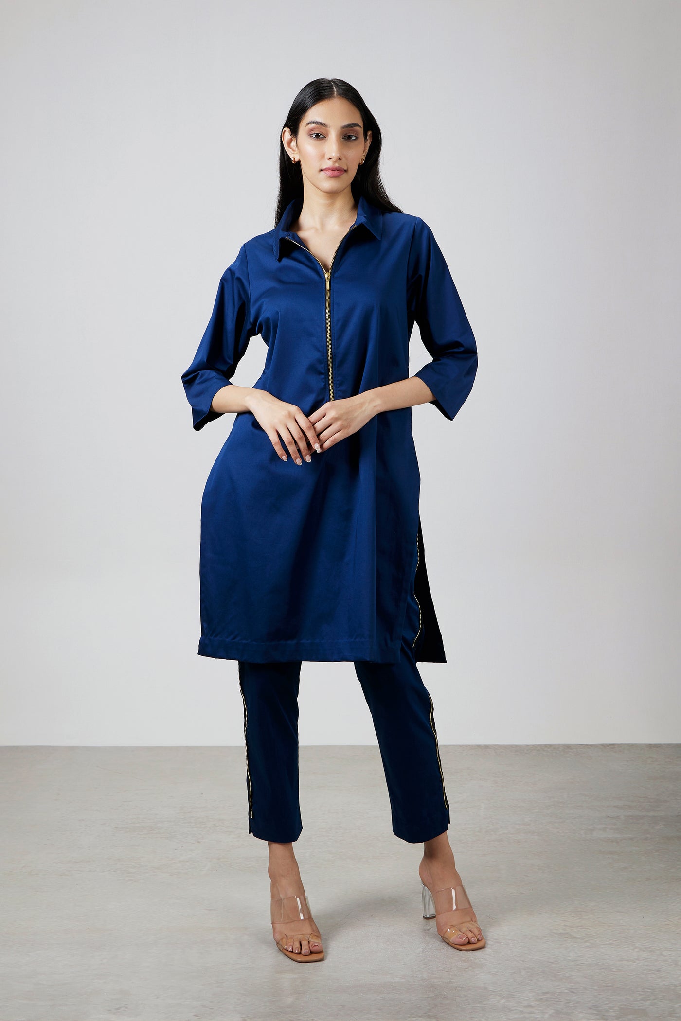 Pallavi Swadi Midnight Blue Zip Kurta Set indian designer wear online shopping melange singapore