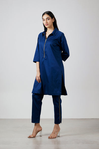 Pallavi Swadi Midnight Blue Zip Kurta Set indian designer wear online shopping melange singapore