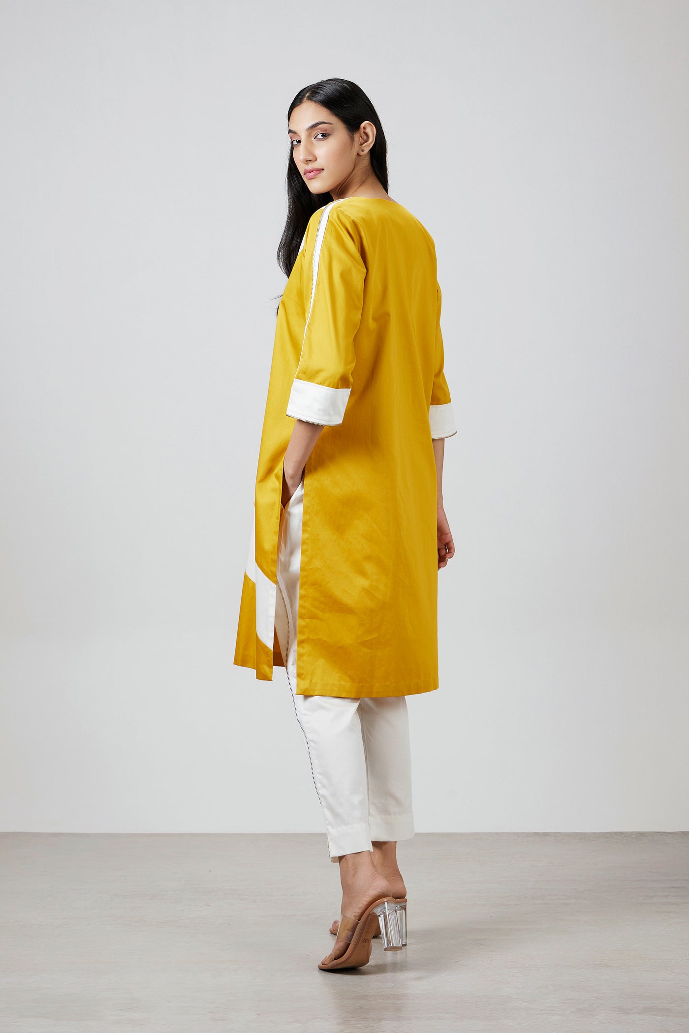 Pallavi Swadi Mustard Stripe Kurta Set indian designer wear online shopping melange singapore