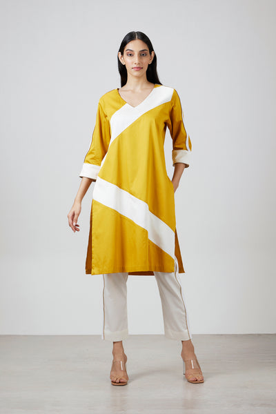 Pallavi Swadi Mustard Stripe Kurta Set indian designer wear online shopping melange singapore