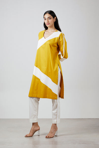 Pallavi Swadi Mustard Stripe Kurta Set indian designer wear online shopping melange singapore