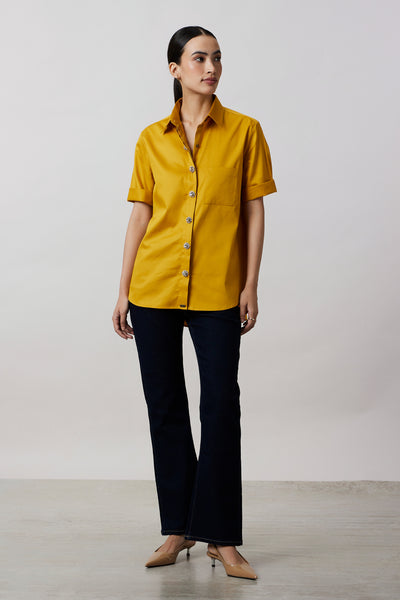 Pallavi Swadi Mustard Swarovski Button Shirt indian designer wear online shopping melange singapore