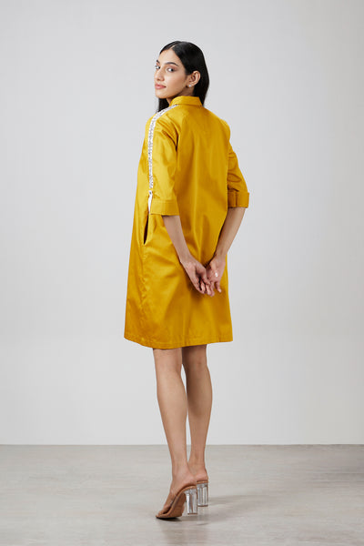 Pallavi Swadi Mustard Swarovski Shirt Dress indian designer wear online shopping melange singapore