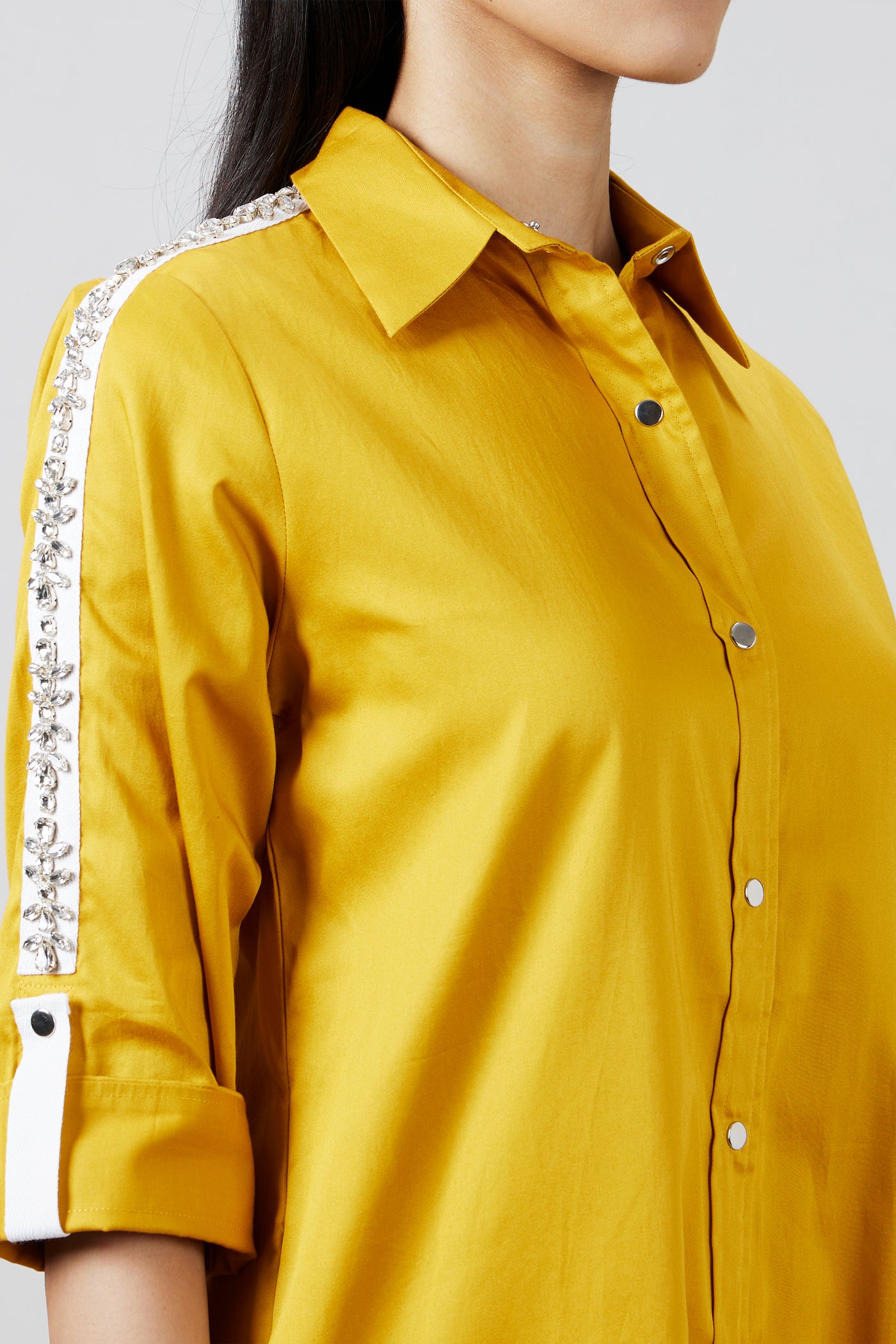 Pallavi Swadi Mustard Swarovski Shirt Dress indian designer wear online shopping melange singapore