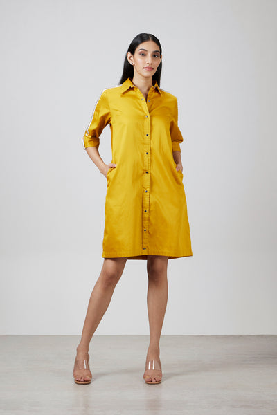 Pallavi Swadi Mustard Swarovski Shirt Dress indian designer wear online shopping melange singapore