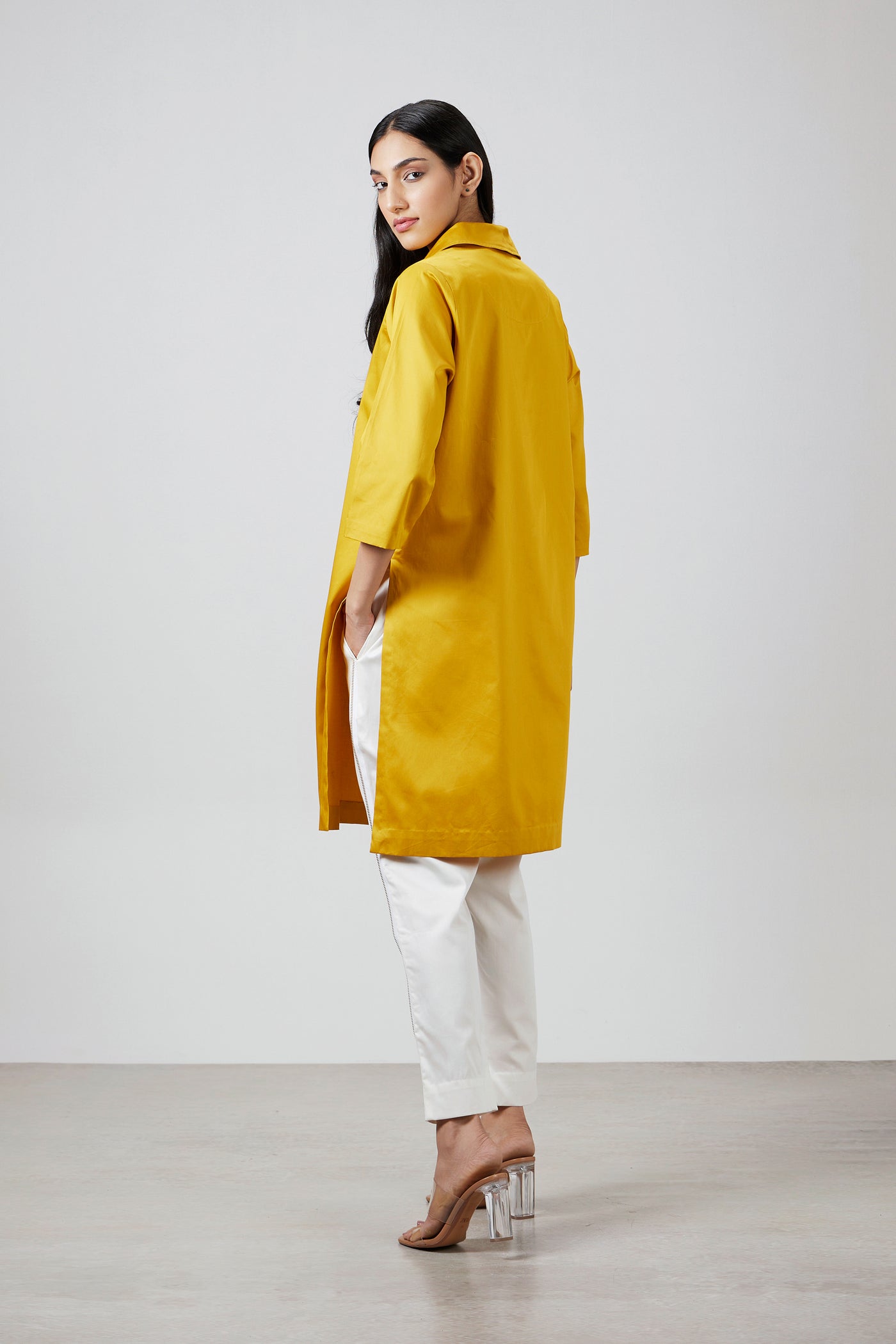 Pallavi Swadi Mustard Zip Kurta Set indian designer wear online shopping melange singapore