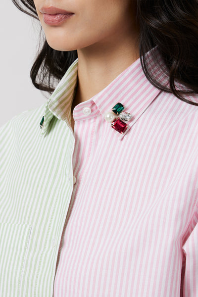 Pallavi Swadi Pastel Stripes Swarovski Collar Shirt indian designer wear online shopping melange singapore