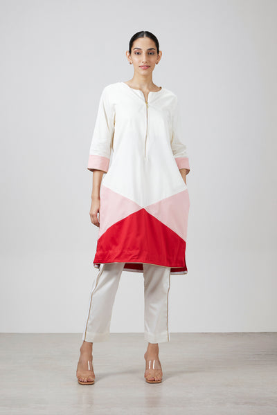 Pallavi Swadi Peach Red Triangle Kurta Set indian designer wear online shopping melange singapore