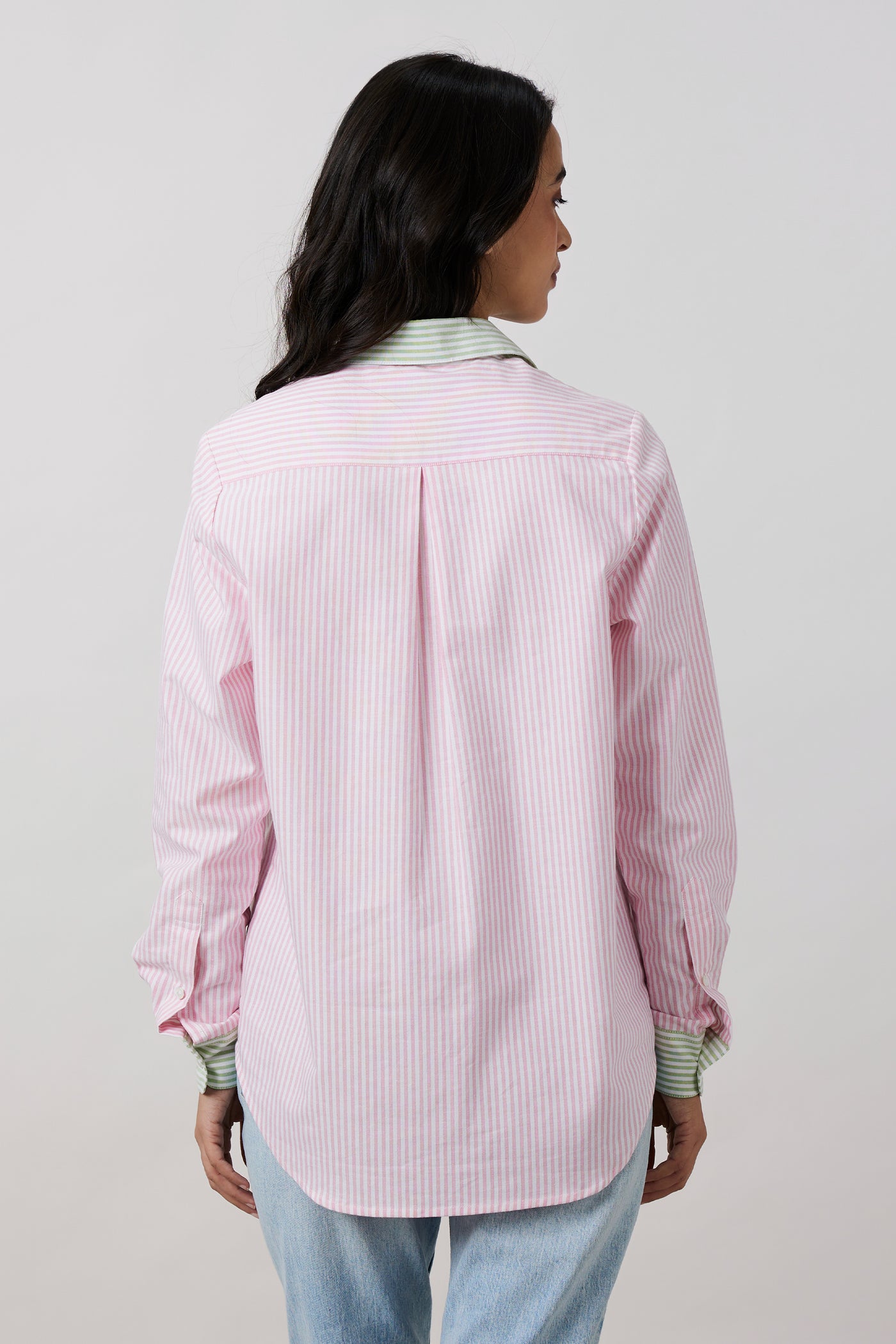 Pallavi Swadi Pink Pastel Stripes Shirt With Swarovski Pearl Pocket indian designer wear online shopping melange singapore