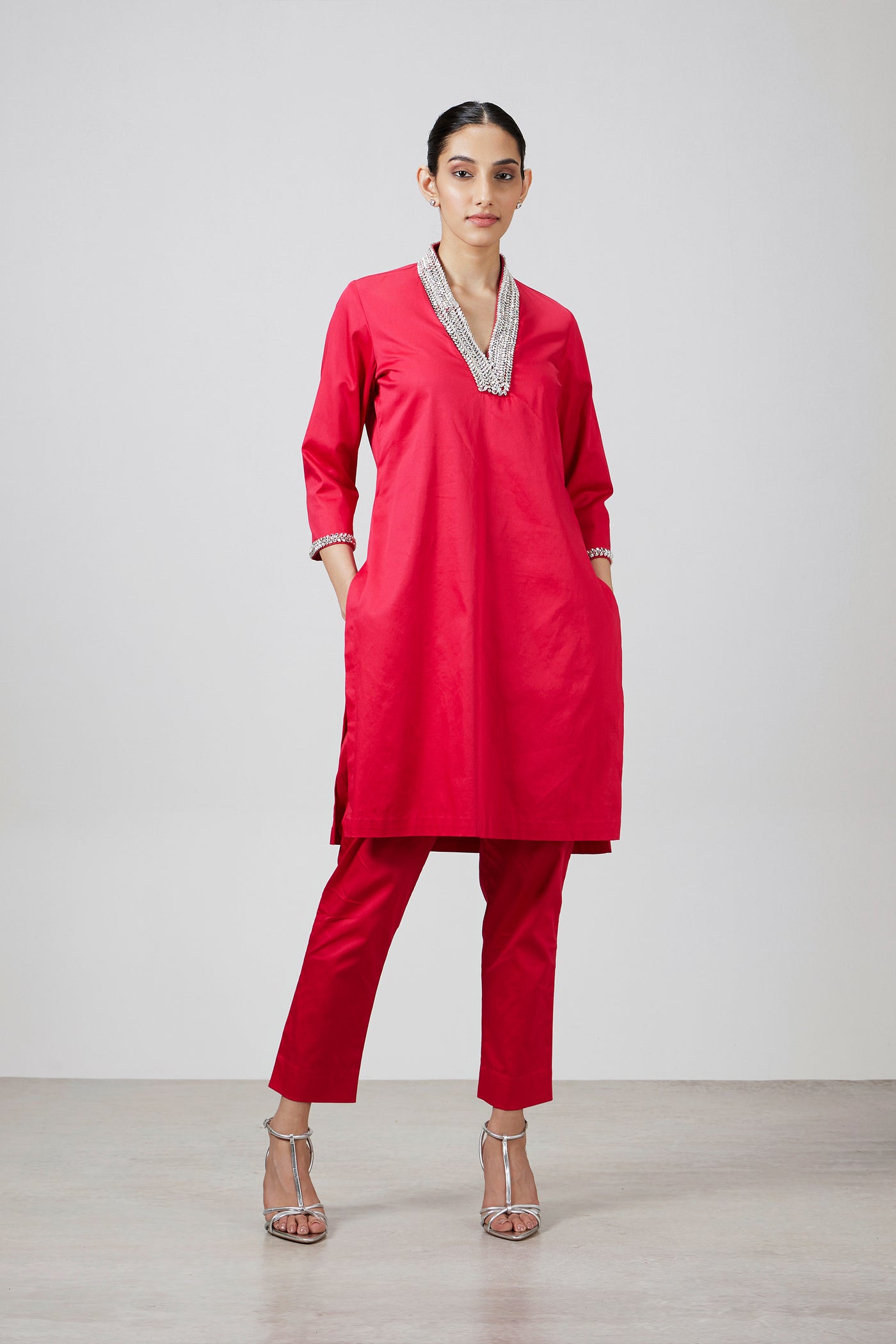 Pallavi Swadi Rose Swarovski Kurta Set indian designer wear online shopping melange singapore