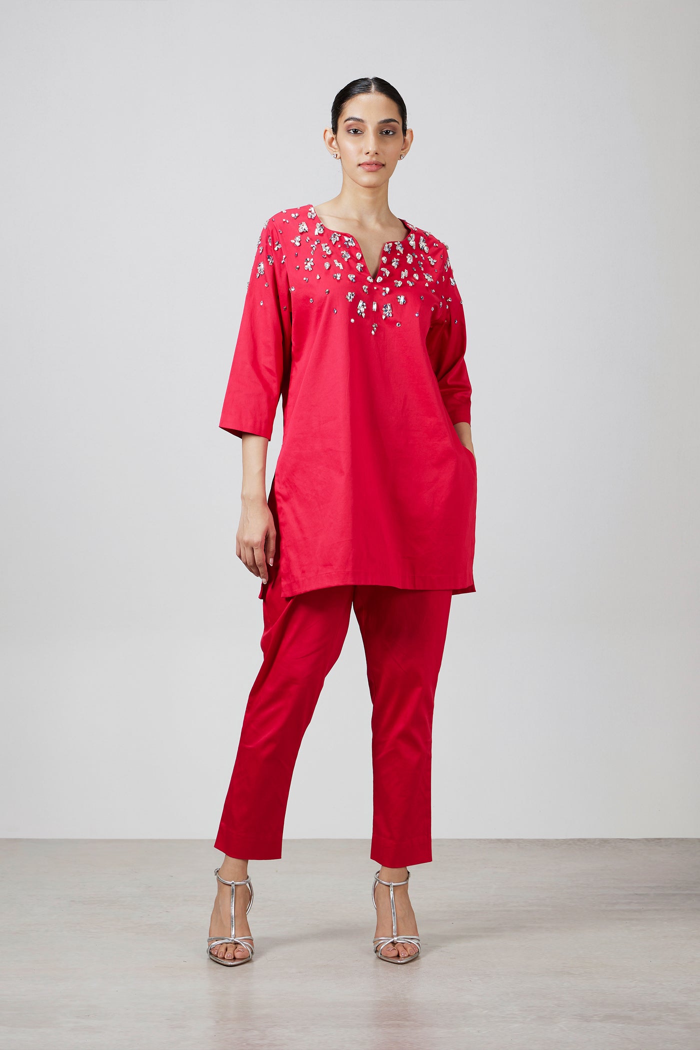 Pallavi Swadi Roseberry Swarovski kurta set indian designer wear online shopping melange singapore