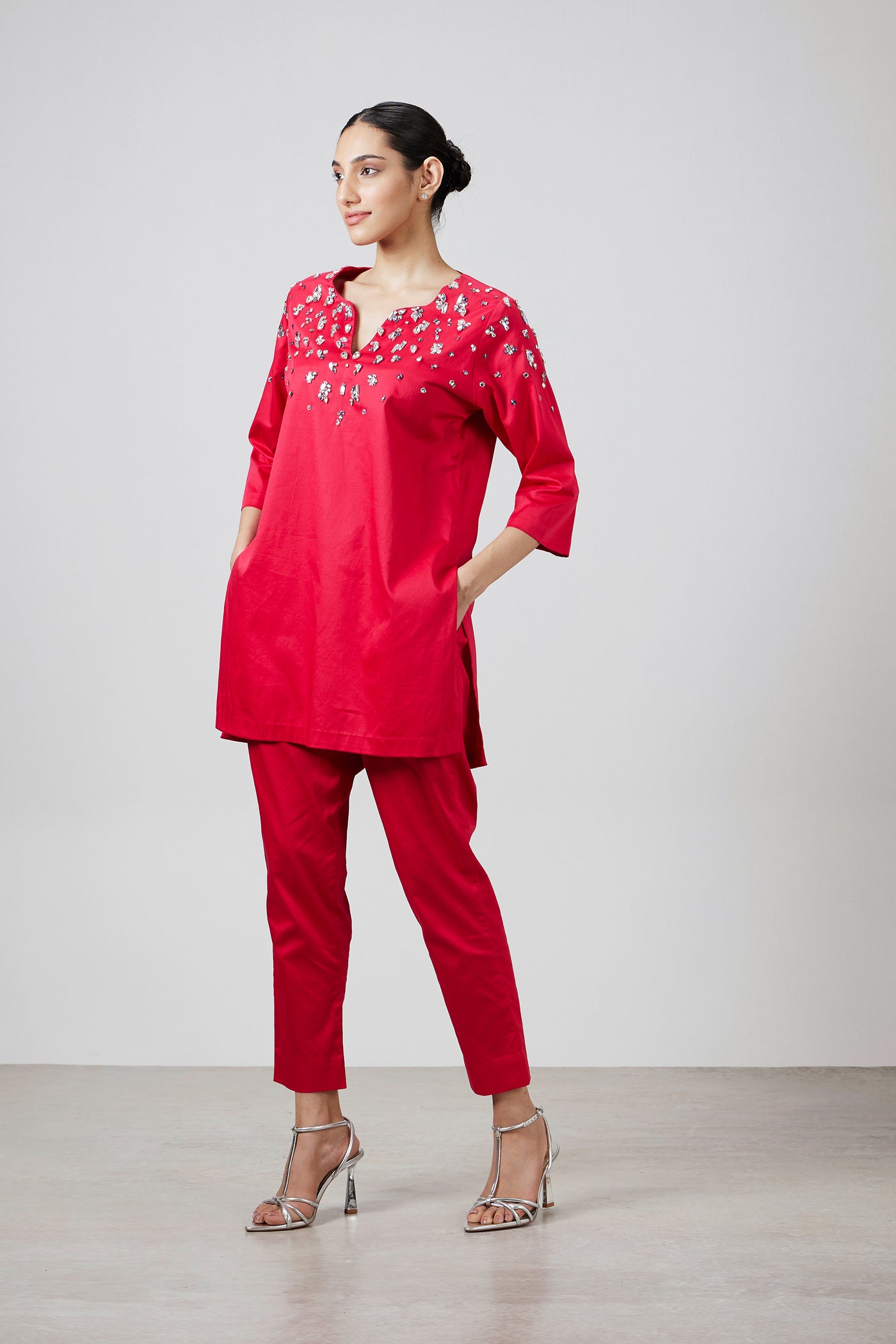 Pallavi Swadi Roseberry Swarovski kurta set indian designer wear online shopping melange singapore