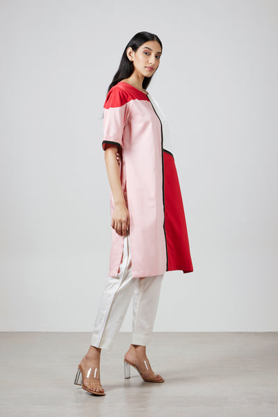 Pallavi Swadi Salmon Red Block Kurta Set indian designer wear online shopping melange singapore