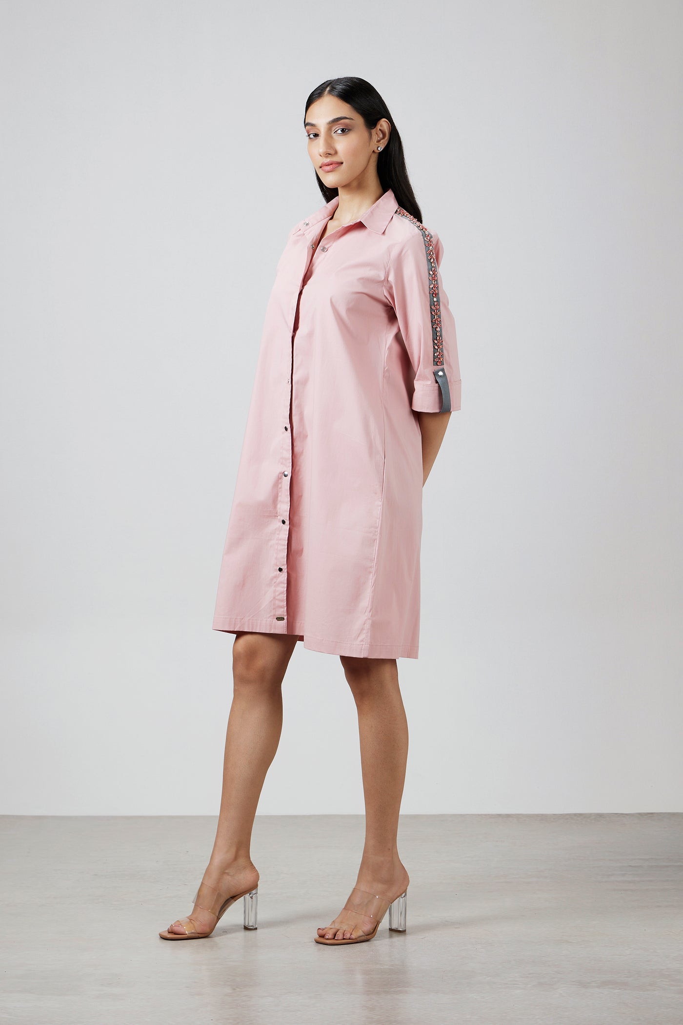 Pallavi Swadi Salmon Swarovski Shirt Dress indian designer wear online shopping melange singapore