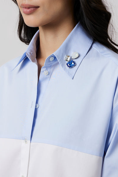 Pallavi Swadi Sky Blue Block Shirt with Swarovski Collar indian designer wear online shopping melange singapore