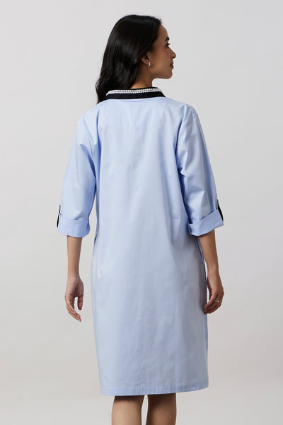 Pallavi Swadi Skyblue Pearl Collar Pocket Shirt Dress indian designer wear online shopping melange singapore