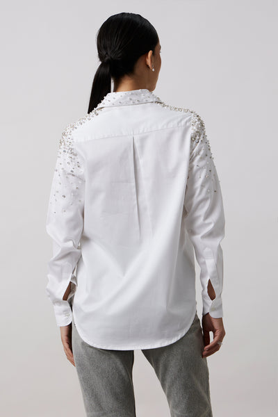 Pallavi Swadi White Encrusted Pearl Swarovski Shirt indian designer wear online shopping melange singapore