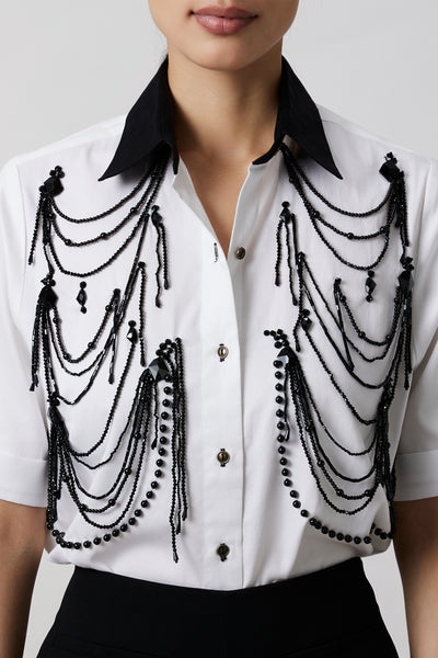 Pallavi Swadi White Fringe Pannel Shirt indian designer wear online shopping melange singapore