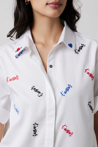 Pallavi Swadi White L'amour Embroidered Shirt indian designer wear online shopping melange singapore