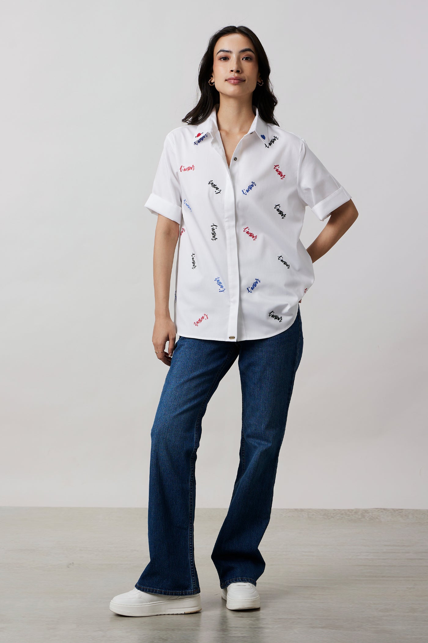 Pallavi Swadi White L'amour Embroidered Shirt indian designer wear online shopping melange singapore