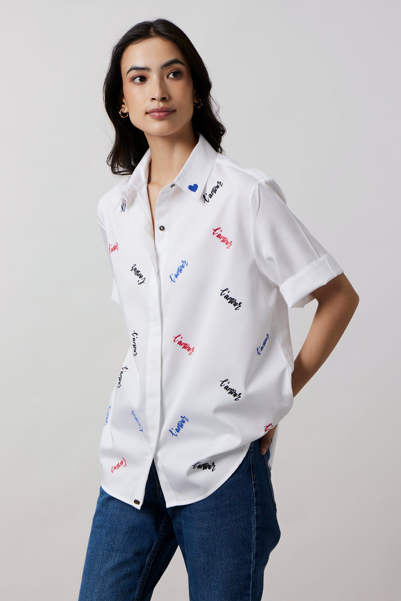 Pallavi Swadi White L'amour Embroidered Shirt indian designer wear online shopping melange singapore