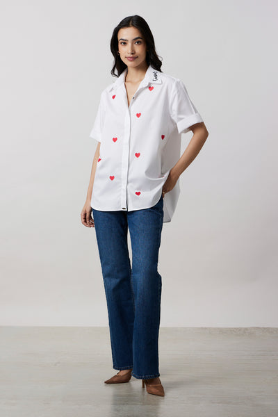 Pallavi Swadi White Red Heart Embroidered Shirt indian designer wear online shopping melange singapore